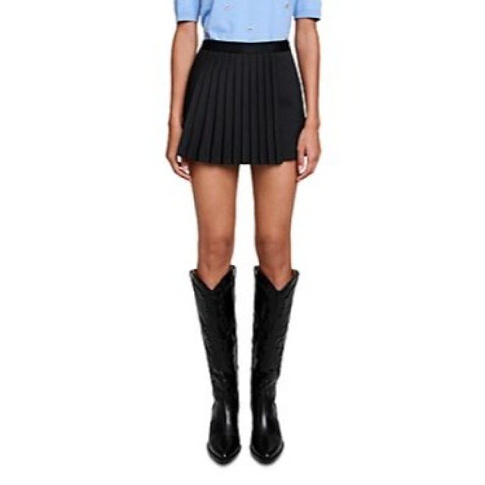 Maje Straight Fit Pleated Skort Black Size M Mini Shorts Structured - Picture 2 of 11